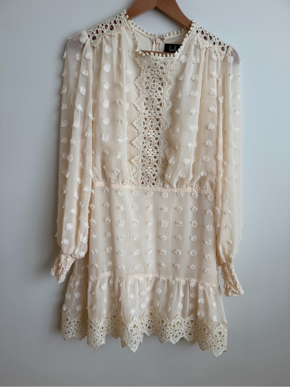 Lulu's Cream Crochet Lace Swiss Dot Mini Dress